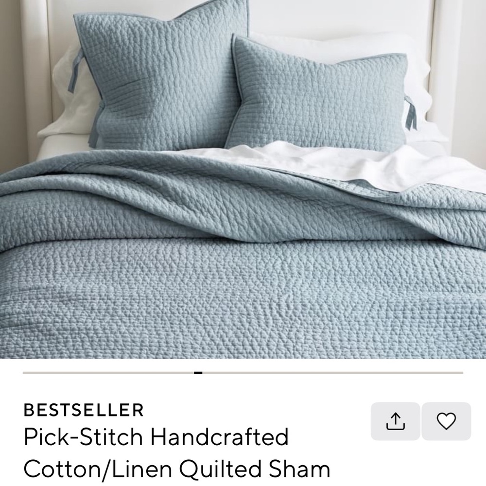 Pick-Stitch Handcrafted Cotton/Linen Quilted  pillow Sham size KING